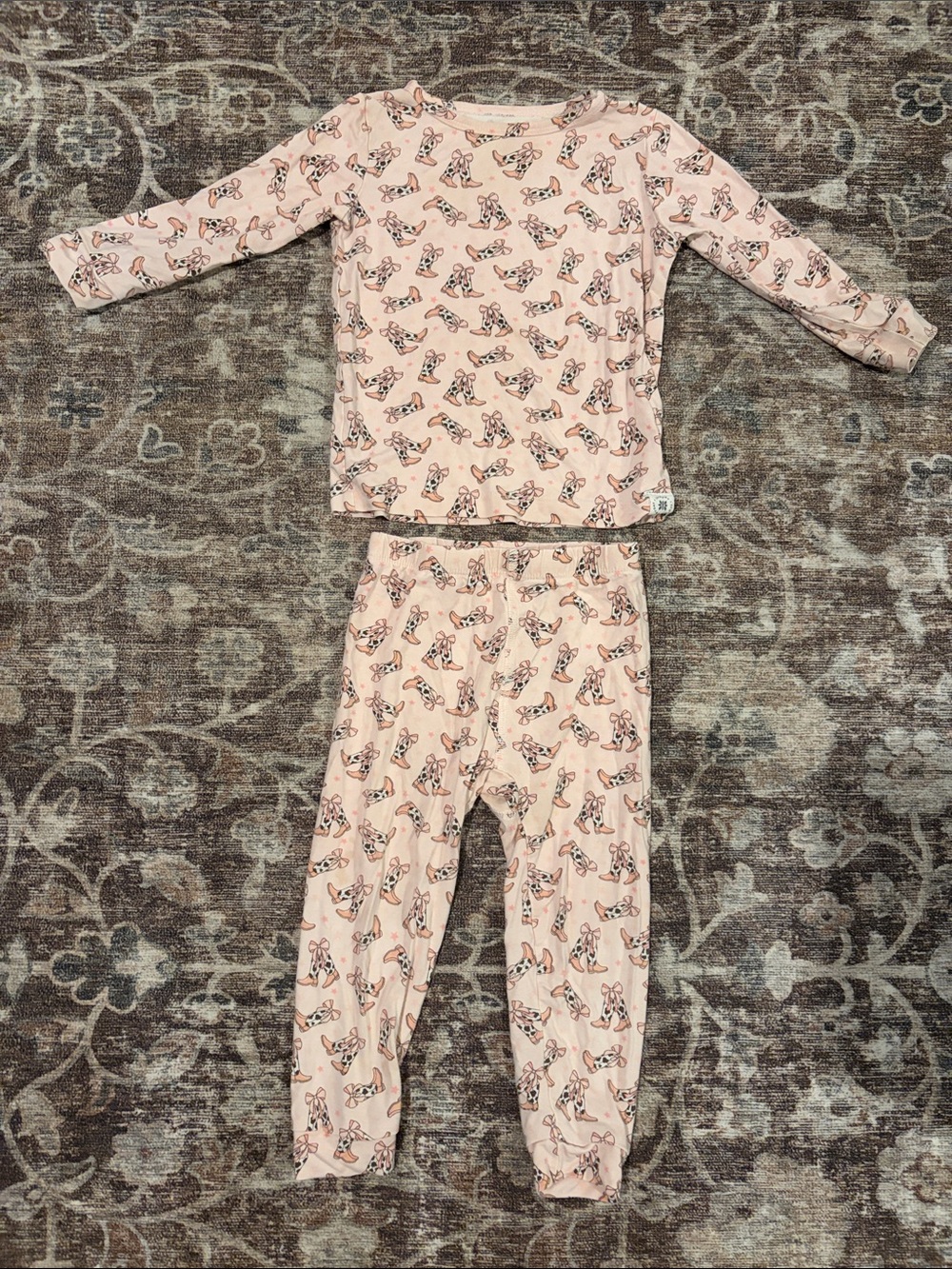 Sweet Bamboo Toddler Girls Pink Cowboy Boot Print Pajama Set - 18-24 Months